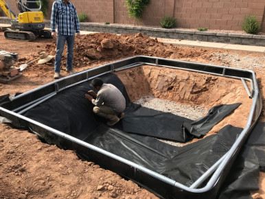 Rectangular in-ground trampoline installation hole