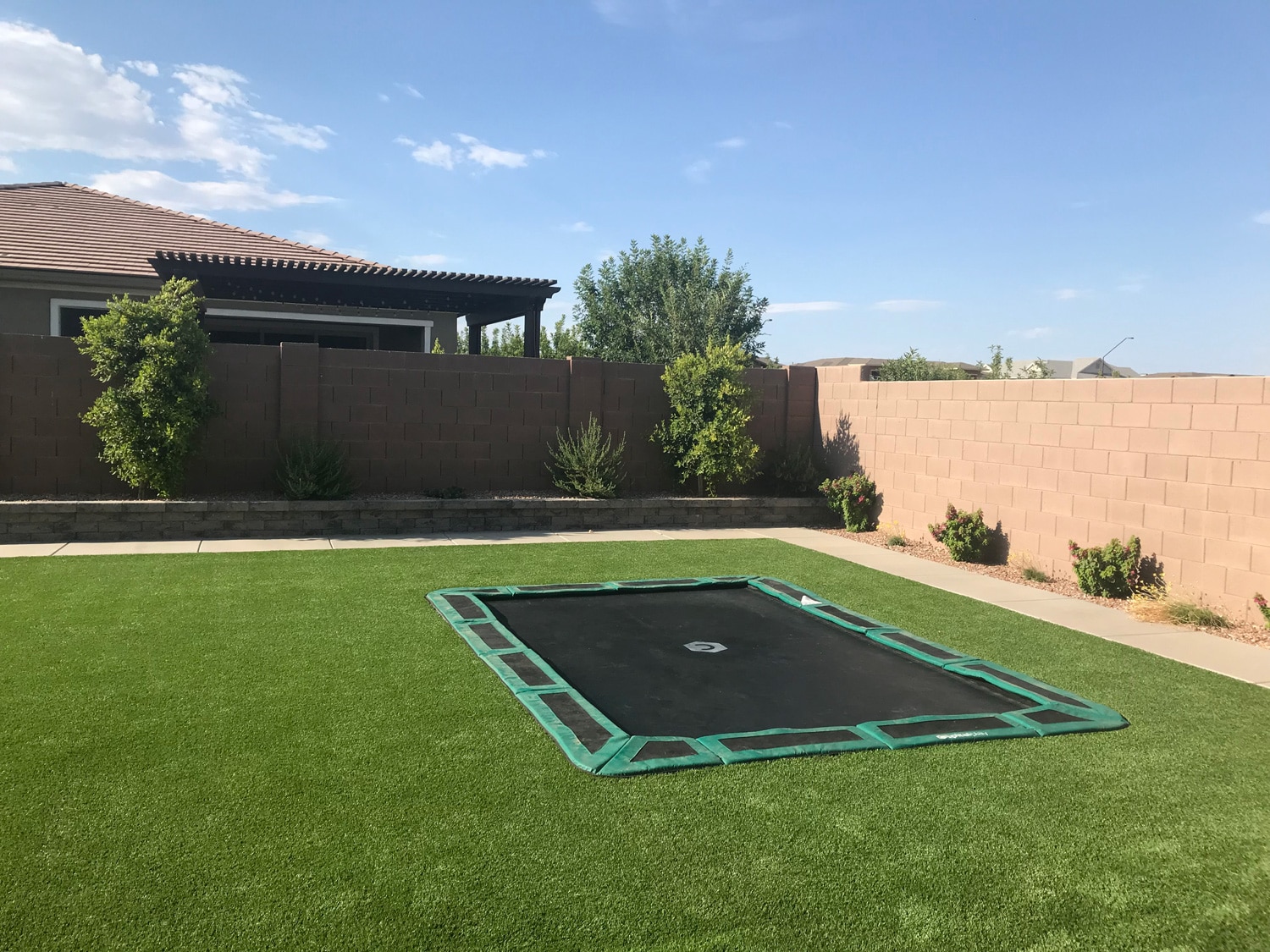 New installed rectangular in-ground trampoline